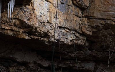 Climber scaling the canyon walls at The Canyon at Pond Creek in Tennessee