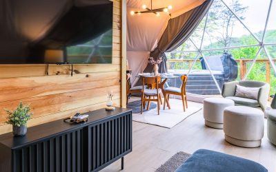 Interior of Dome 4 luxury glamping accommodation at Canyon at Pond Creek Tennessee