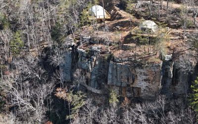 Aerial view of dome glamping property 1 hour from Chattanooga at The Canyon at Pond Creek