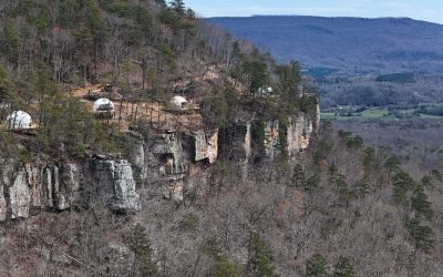 Geodesic glamping domes near Chattanooga in Tennessee's Sequatchie Valley canyon