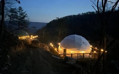 Glamping domes at sunset — Chattanooga area dome glamping at The Canyon at Pond Creek